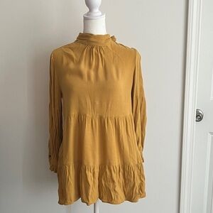 Maeve Mustard Tiered Long Sleeve Tunic Blouse